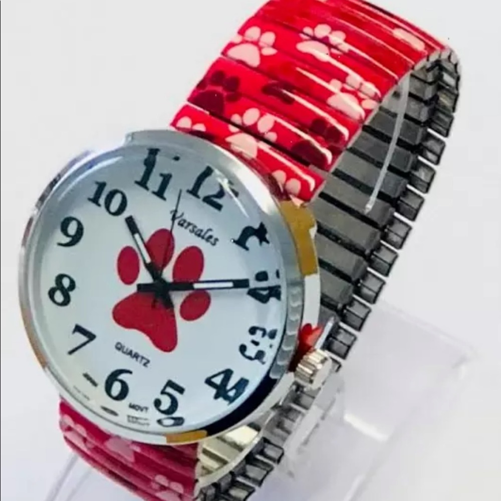 Paw print Red watch Dog Cat Quartz New